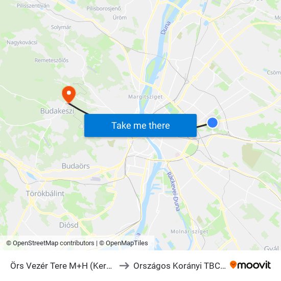 Örs Vezér Tere M+H (Kerepesi Út) to Országos Korányi TBC Intézet map