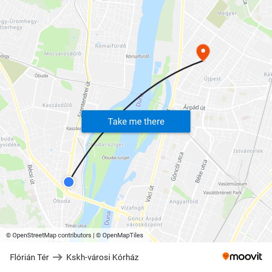 Flórián Tér to Kskh-városi Kórház map