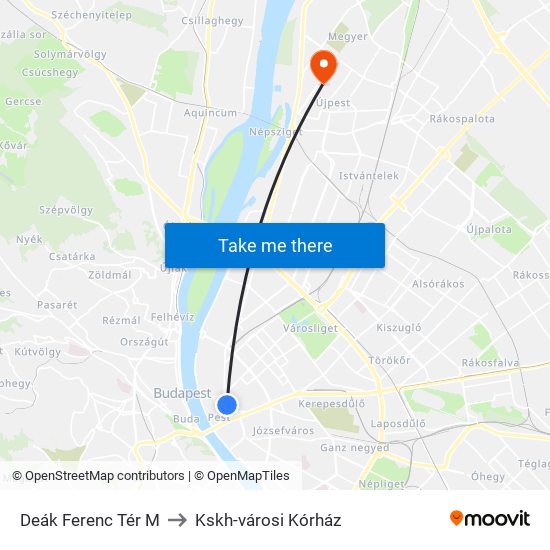 Deák Ferenc Tér M to Kskh-városi Kórház map