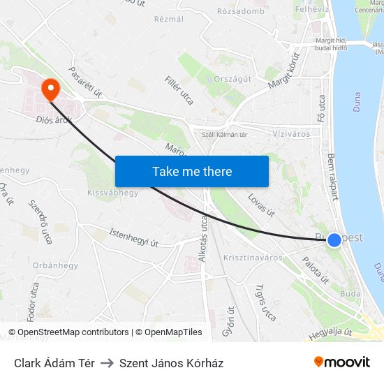 Clark Ádám Tér to Szent János Kórház map