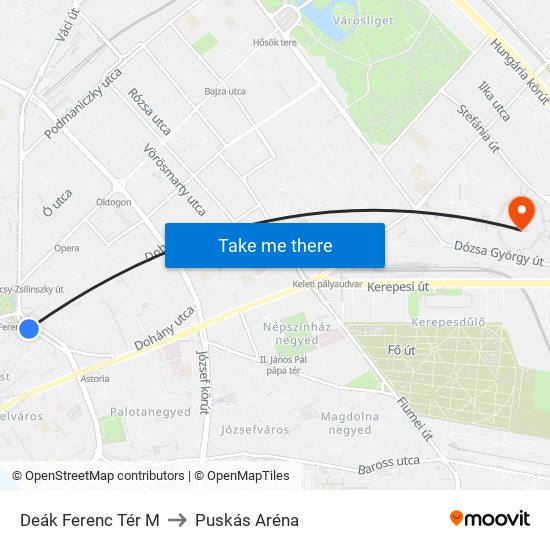 Deák Ferenc Tér M to Puskás Aréna map