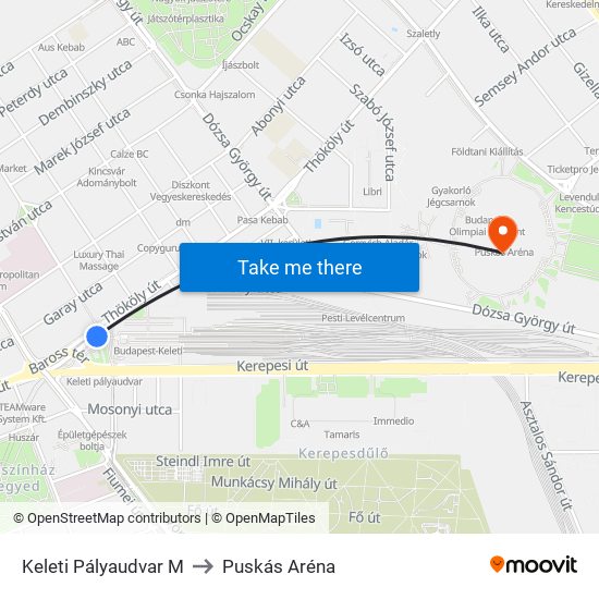 Keleti Pályaudvar M to Puskás Aréna map