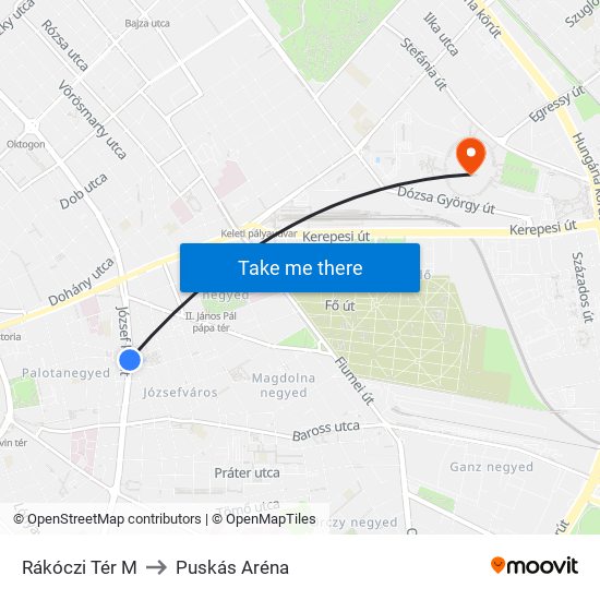 Rákóczi Tér M to Puskás Aréna map