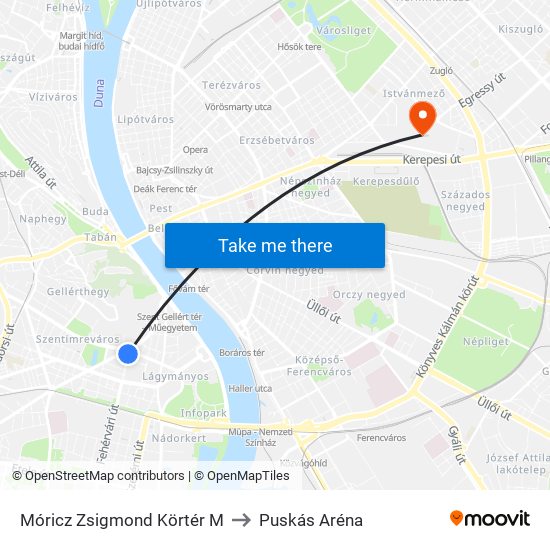 Móricz Zsigmond Körtér M to Puskás Aréna map