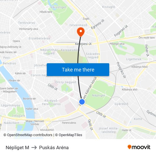 Népliget M to Puskás Aréna map