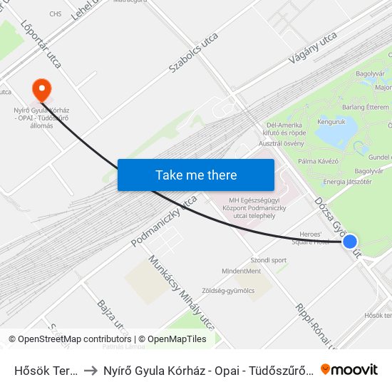 Hősök Tere M to Nyírő Gyula Kórház - Opai - Tüdőszűrő Állomás map