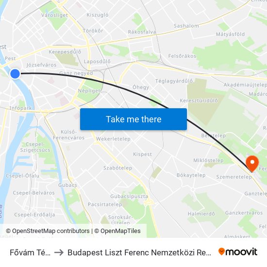 Fővám Tér M to Budapest Liszt Ferenc Nemzetközi Repülőtér 1 map