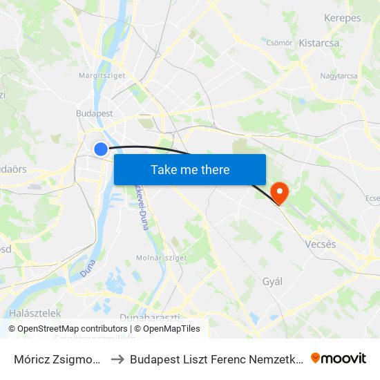 Móricz Zsigmond Körtér to Budapest Liszt Ferenc Nemzetközi Repülőtér 1 map