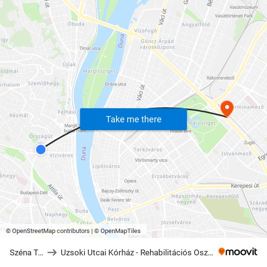 Széna Tér to Uzsoki Utcai Kórház - Rehabilitációs Osztály map