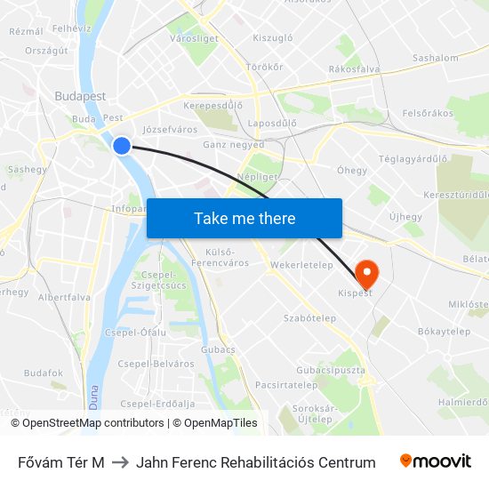 Fővám Tér M to Jahn Ferenc Rehabilitációs Centrum map