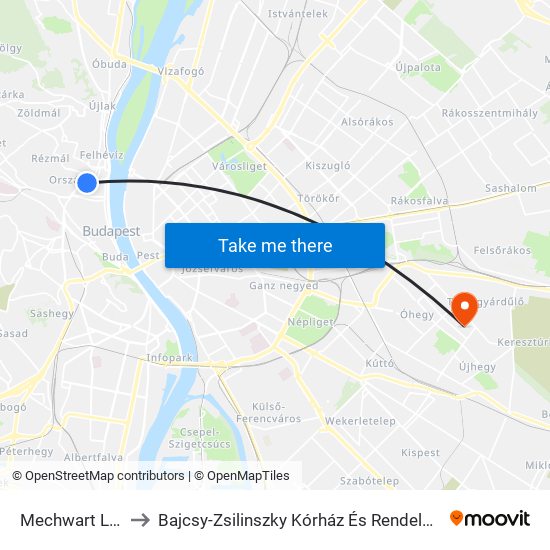 Mechwart Liget to Bajcsy-Zsilinszky Kórház És Rendelőintézet map