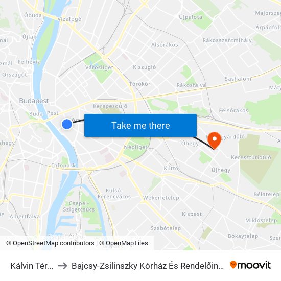 Kálvin Tér M to Bajcsy-Zsilinszky Kórház És Rendelőintézet map