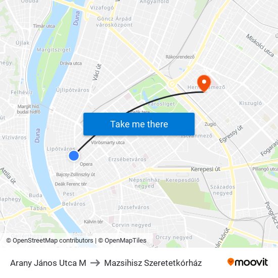 Arany János Utca M to Mazsihisz Szeretetkórház map