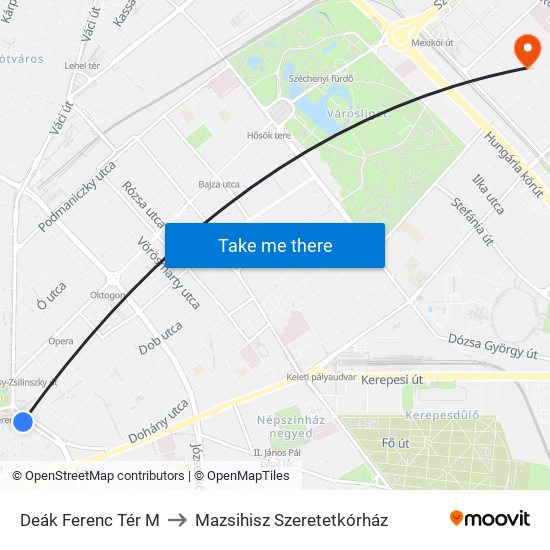 Deák Ferenc Tér M to Mazsihisz Szeretetkórház map