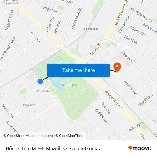 Hősök Tere M to Mazsihisz Szeretetkórház map