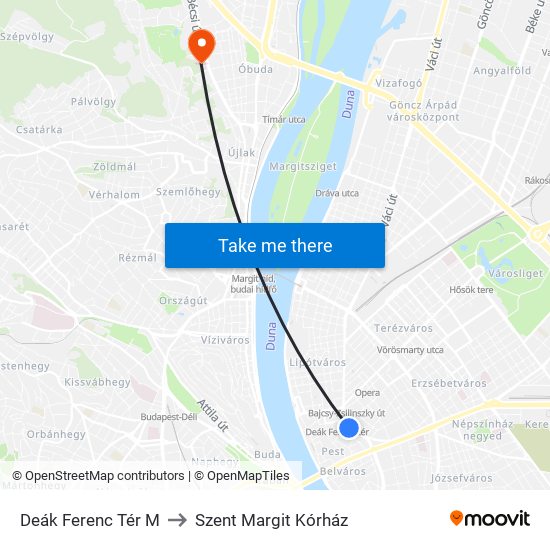 Deák Ferenc Tér M to Szent Margit Kórház map