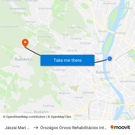 Jászai Mari Tér to Országos Orvosi Rehabilitációs Intézet map