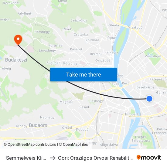 Semmelweis Klinikák M to Oori: Országos Orvosi Rehabilitációs Intézet map