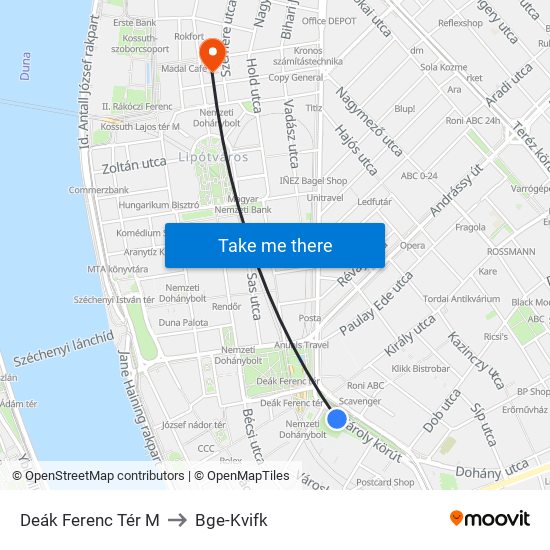 Deák Ferenc Tér M to Bge-Kvifk map