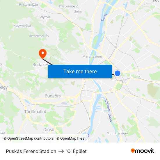 Puskás Ferenc Stadion to 'O' Épület map