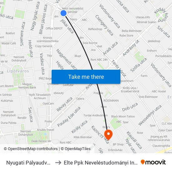 Nyugati Pályaudvar M to Elte Ppk Neveléstudományi Intézet map