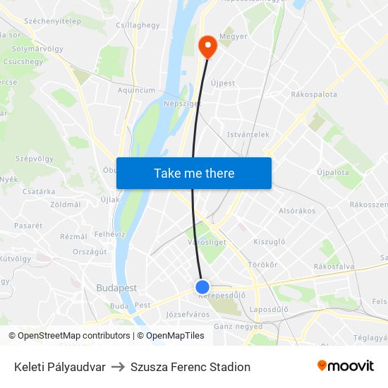 Keleti Pályaudvar to Szusza Ferenc Stadion map