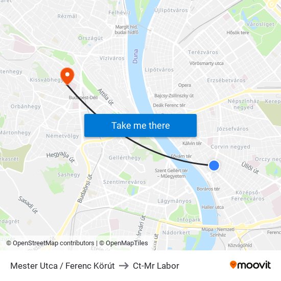 Mester Utca / Ferenc Körút to Ct-Mr Labor map