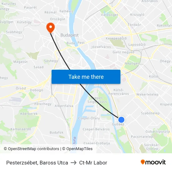 Pesterzsébet, Baross Utca to Ct-Mr Labor map
