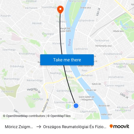 Móricz Zsigmond Körtér to Országos Reumatológiai És Fizioterápiás Intézet, Orfi map