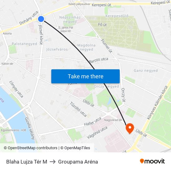 Blaha Lujza Tér M to Groupama Aréna map