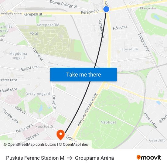 Puskás Ferenc Stadion M to Groupama Aréna map