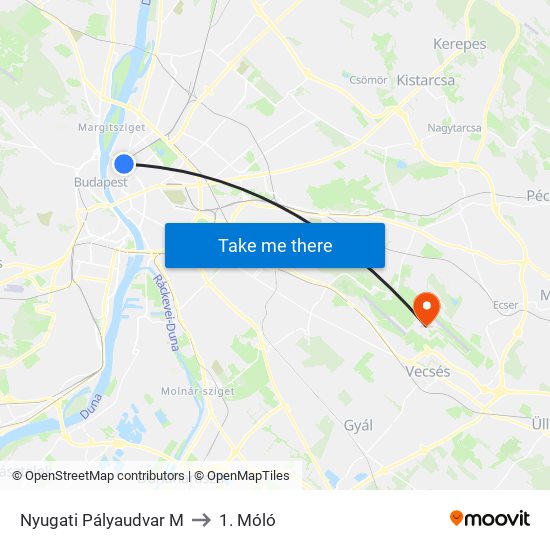 Nyugati Pályaudvar M to 1. Móló map