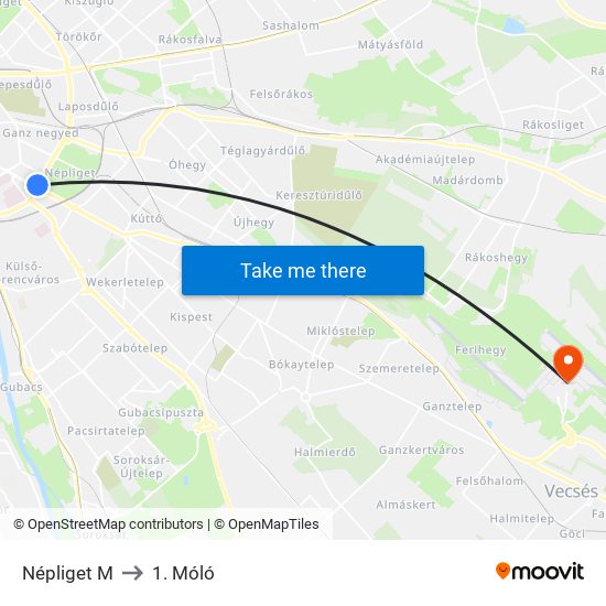 Népliget M to 1. Móló map