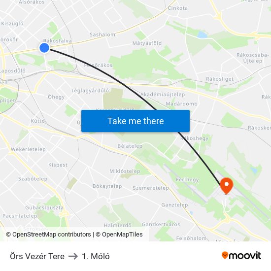 Örs Vezér Tere to 1. Móló map