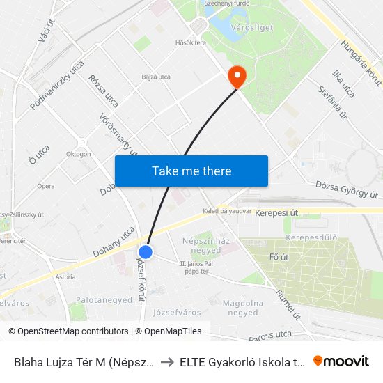 Blaha Lujza Tér M (Népszínház Utca) to ELTE Gyakorló Iskola tornaterem map