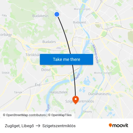 Zugliget, Libegő to Szigetszentmiklós map