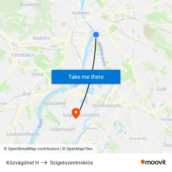 Közvágóhíd H to Szigetszentmiklós map