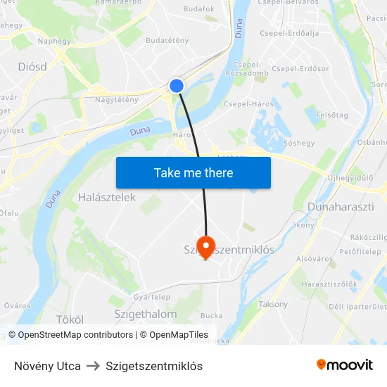 Növény Utca to Szigetszentmiklós map