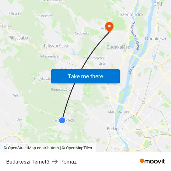 Budakeszi Temető to Pomáz map