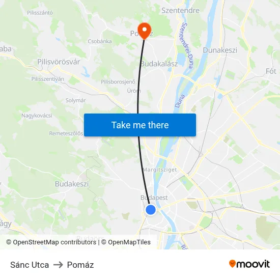 Sánc Utca to Pomáz map