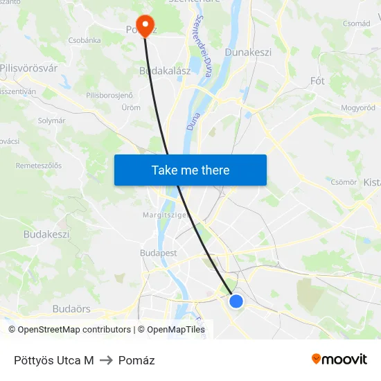 Pöttyös Utca M to Pomáz map