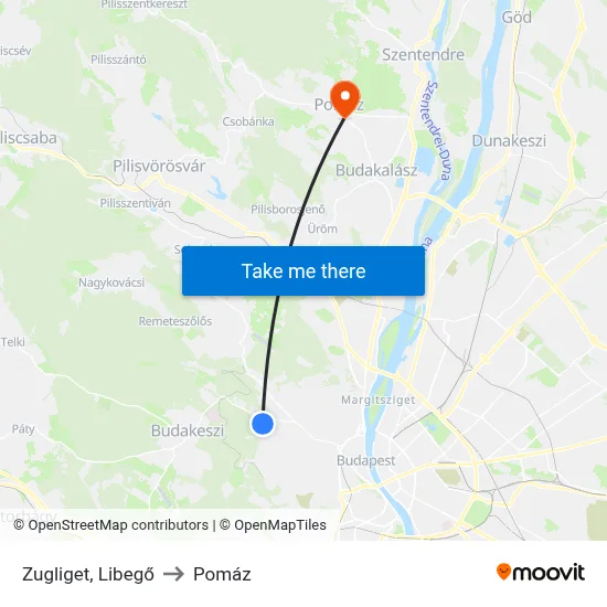Zugliget, Libegő to Pomáz map