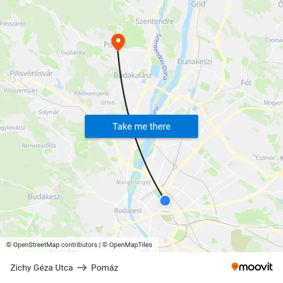 Zichy Géza Utca to Pomáz map