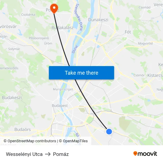 Wesselényi Utca to Pomáz map