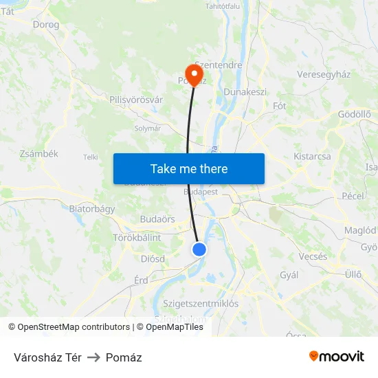 Városház Tér to Pomáz map