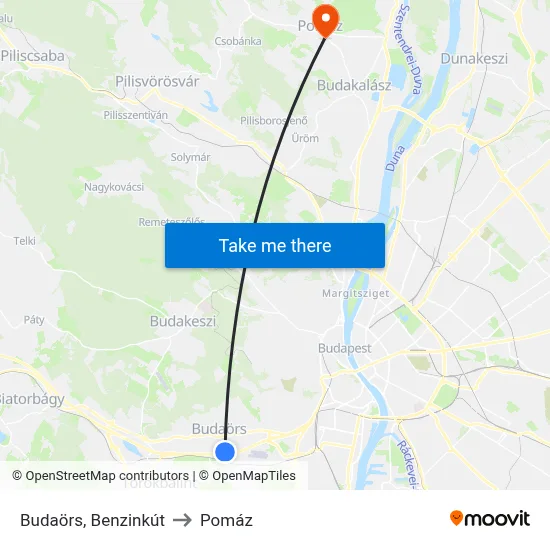 Budaörs, Benzinkút to Pomáz map