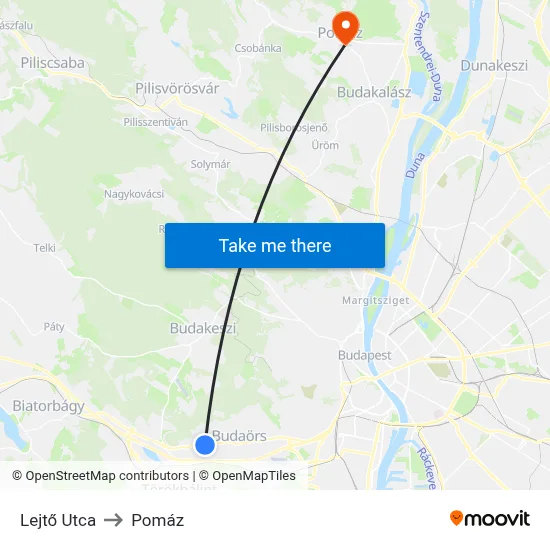 Lejtő Utca to Pomáz map