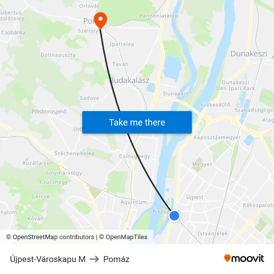 Újpest-Városkapu M to Pomáz map