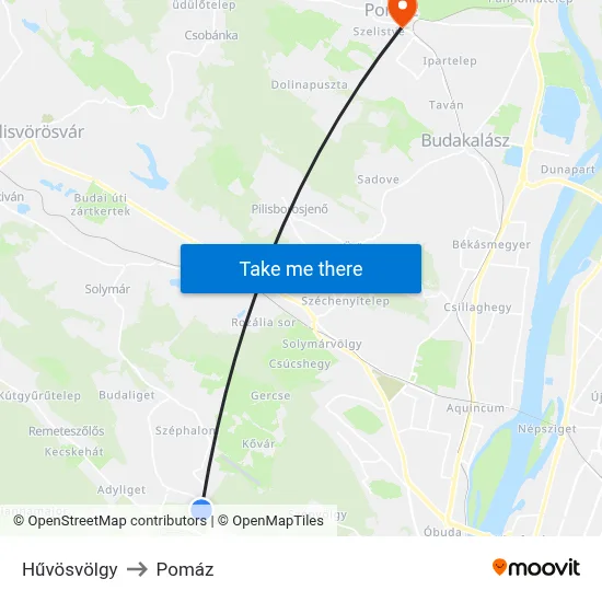 Hűvösvölgy to Pomáz map