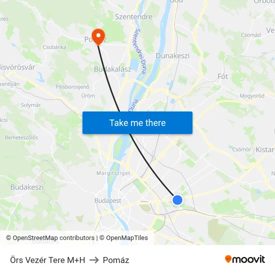 Örs Vezér Tere M+H to Pomáz map